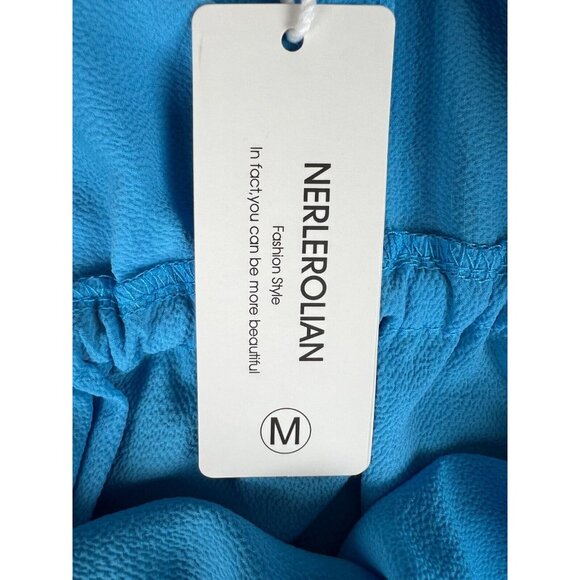 NERLEROLIAN Women Medium Blue Drawstring Adjustable Split Midi Dress Beachy NWT - Picture 7 of 11